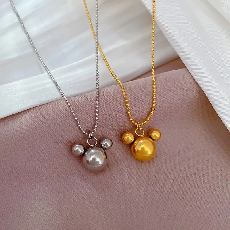 Disney Mickey Head Pendant Necklace - Golden-Tone Cartoon Character Charm, Durable Titanium Steel... | Temu Affiliate Program