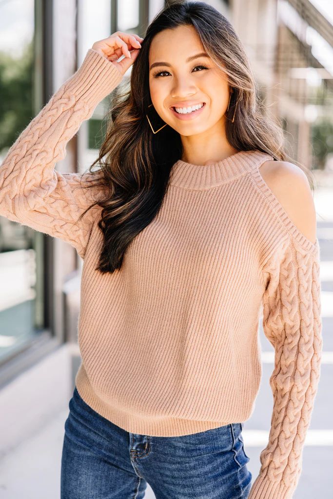Make You Smile Camel Brown Cable Knit Sweater | The Mint Julep Boutique