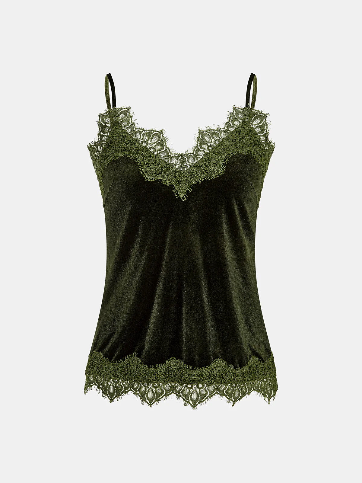 Lace Trim Velvet Cami Top | Commense