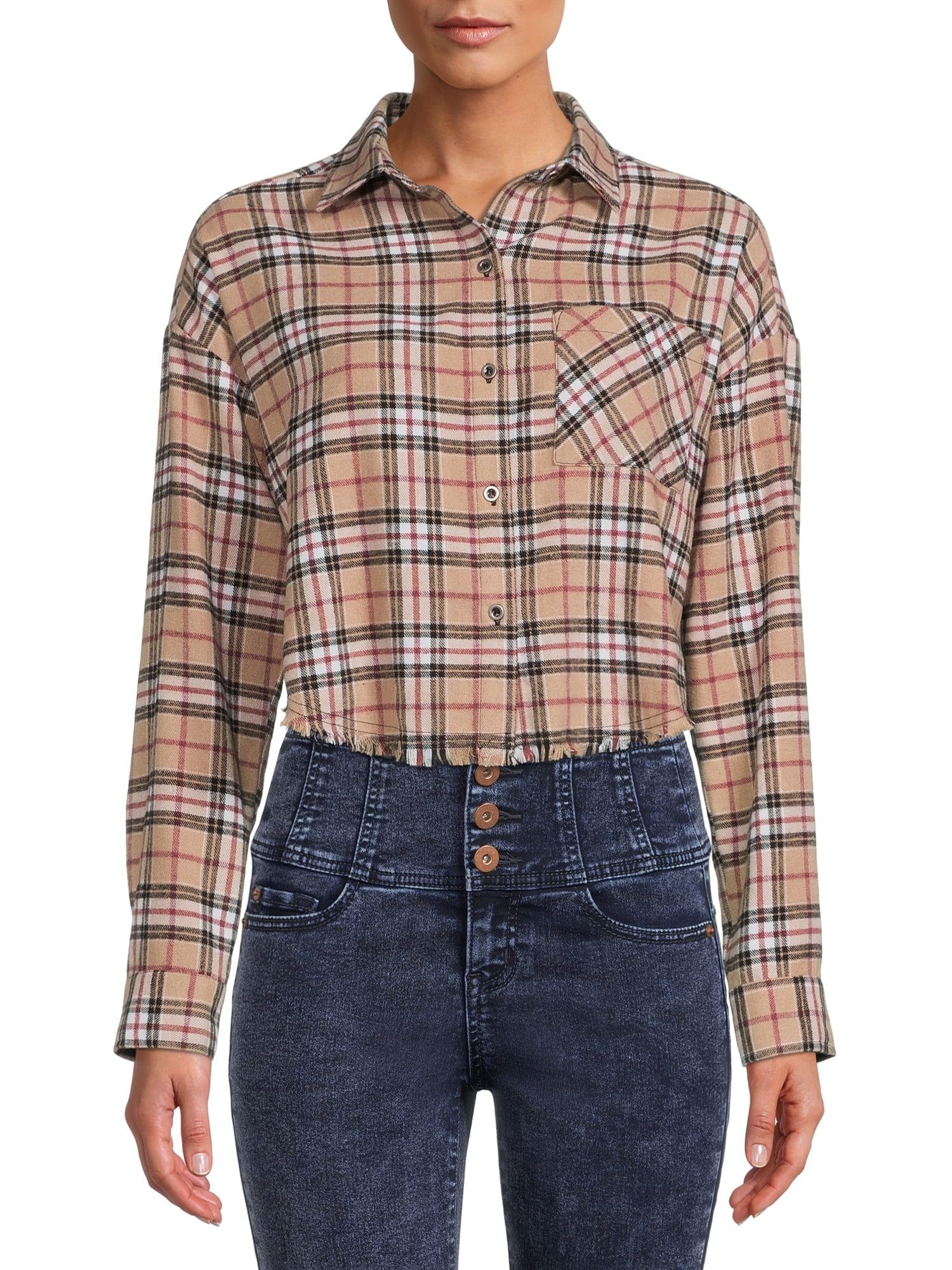 Liv & Lottie - Liv & Lottie Women's Juniors' Cropped Flannel Plaid Shirt - Walmart.com | Walmart (US)