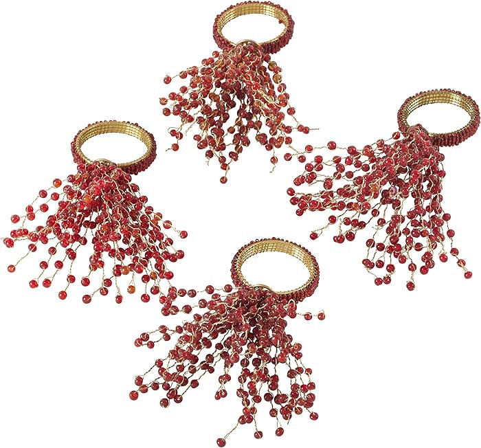 Saro Lifestyle Beaded Burst Design Napkin Ring (Set of 4), Red | Amazon (US)