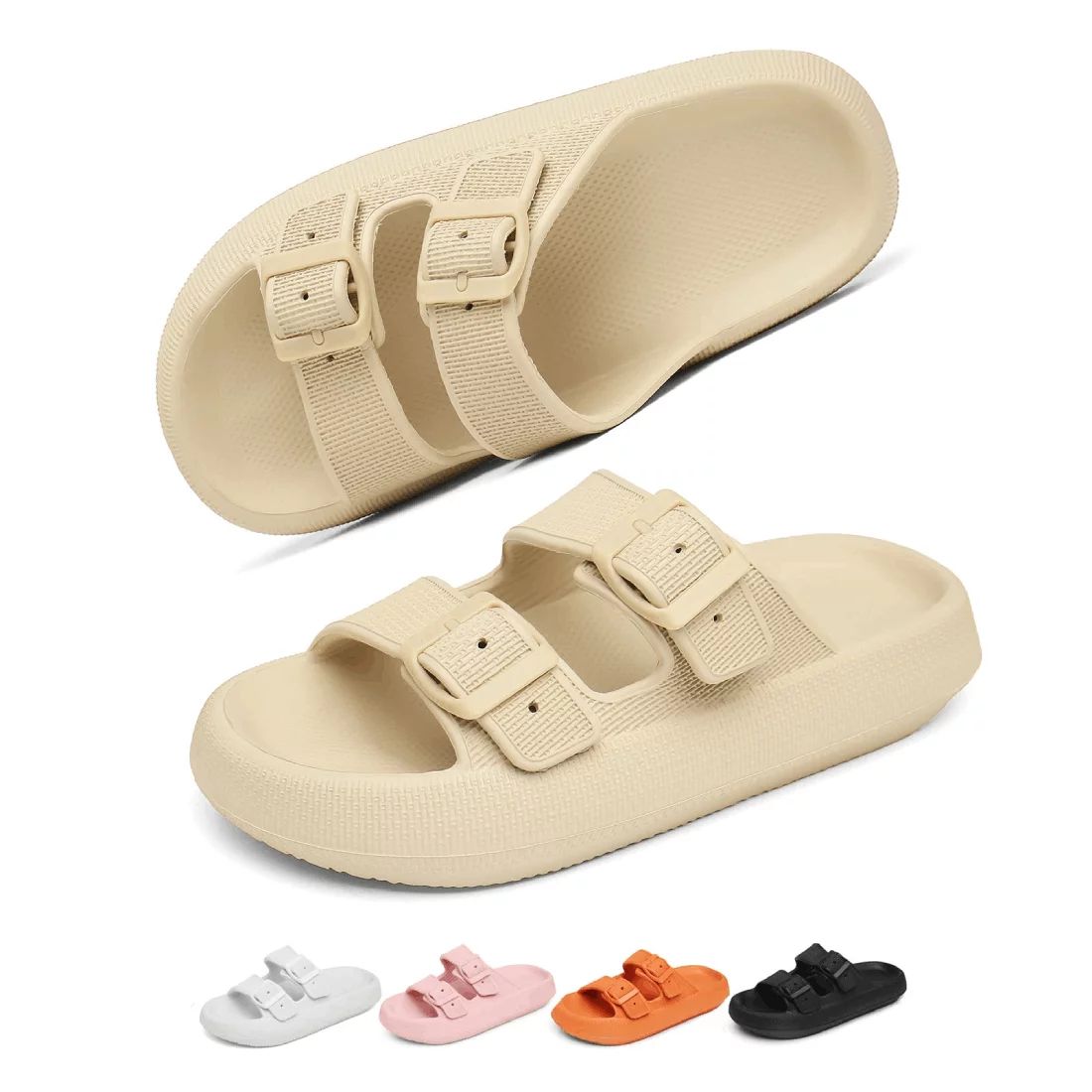 Slides Sandals Women Men Cloud Slippers Adjustable Buckles House Shower Shoes Cushion Soft Comfor... | Walmart (US)