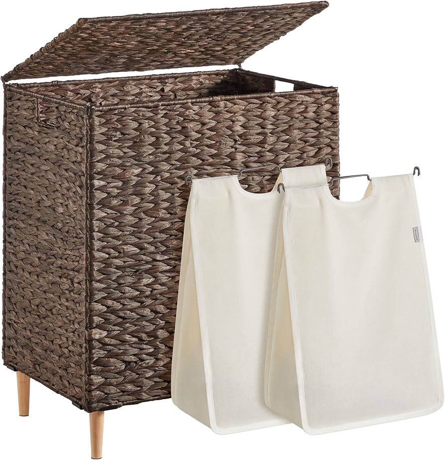 SONGMICS Laundry Hamper 2 Sections, 34.3 Gal. (130 L) Handwoven Water Hyacinth Wicker Laundry Bas... | Amazon (US)