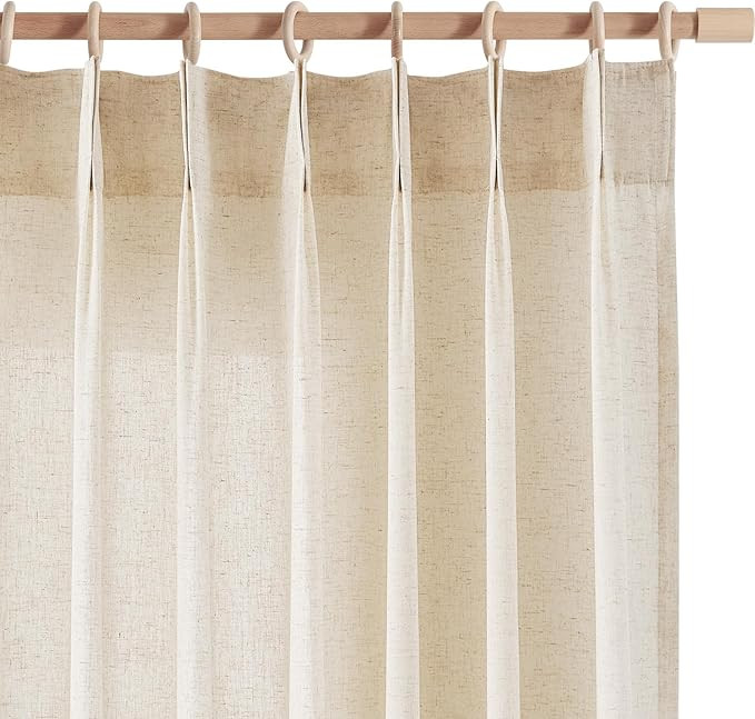 jinchan Pinch Pleated Linen Blend Curtains 96 Inches Long, Natural Linen Back Tab Flax Farmhouse ... | Amazon (US)