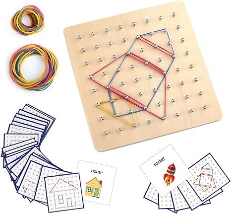 Thoth Montessori Wooden Geoboard Mathematical Manipulative Material Array Block Geo board with 36... | Amazon (US)