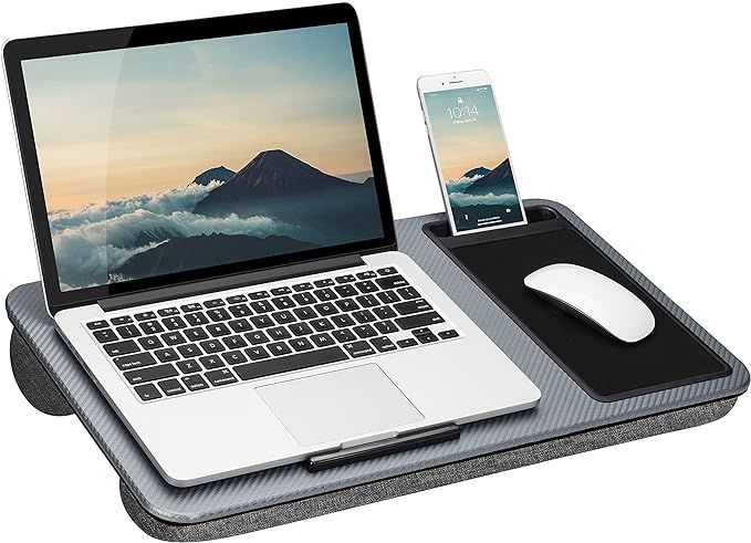 LAPGEAR Home Office Lap Desk with Device Ledge, Mouse Pad, and Phone Holder - Silver Carbon - Fit... | Amazon (US)