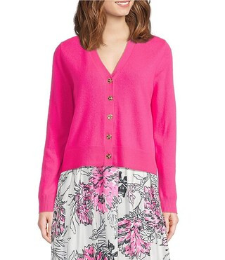 Tippery Cashmere Knit V-Neck Long Sleeve Button Front Cardigan | Dillard's