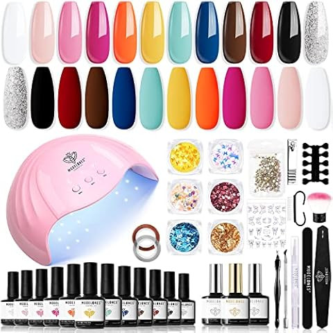 Modelones Gel Nail Polish Kit With U V Light 6 Colors Neon Hot Pink Summer Gel Polish Nail Kit So... | Amazon (US)