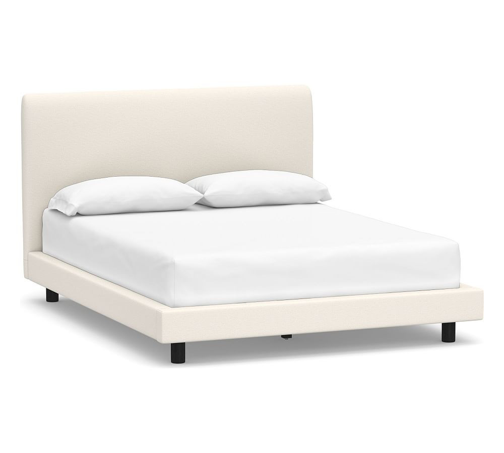 Cayman Upholstered Platform Bed with Warm Black Legs, King, Performance Chateau Basketweave Ivory | Pottery Barn (US)