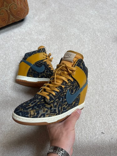 Size 8 - Nike Dunk Sky High Premium Gold Suede Blue | eBay UK