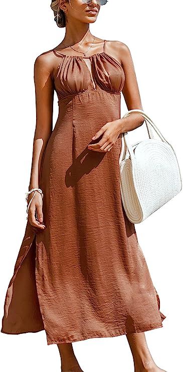 CUPSHE Women's Caramel Slip Tie Backless Sleeveless Dress | Amazon (US)