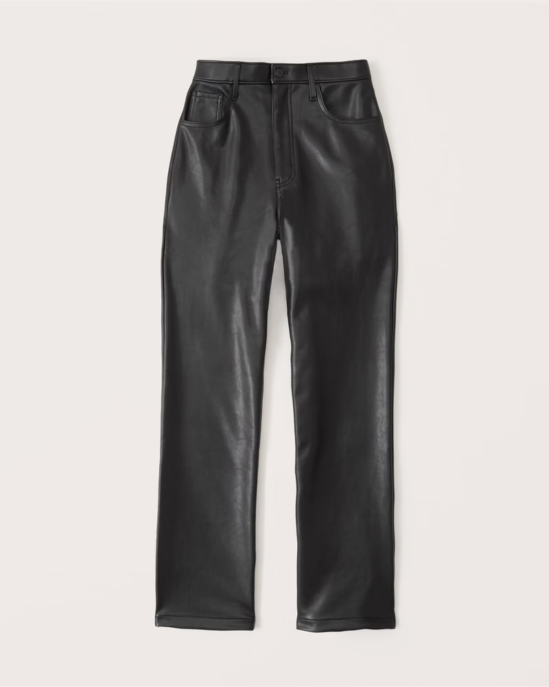 Curve Love Vegan Leather 90s Straight Pants Black Pants Leather Pants Work Wear Spring Outfits | Abercrombie & Fitch (US)