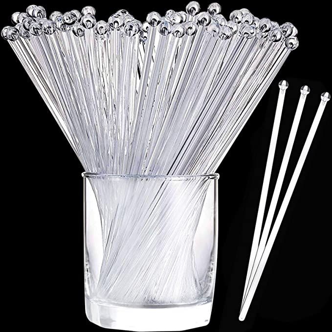Aboat 120 Pieces 7.3 Inch Plastic Round Top Swizzle Sticks, Crystal | Amazon (US)