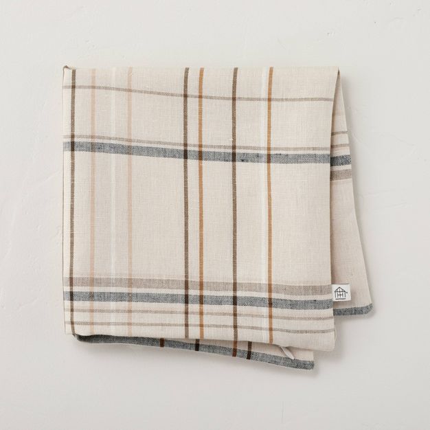 18" x 18" Thin Stripe Plaid Square Pillow Cover Beige/Navy/Brown - Hearth & Hand™ with Magnolia | Target