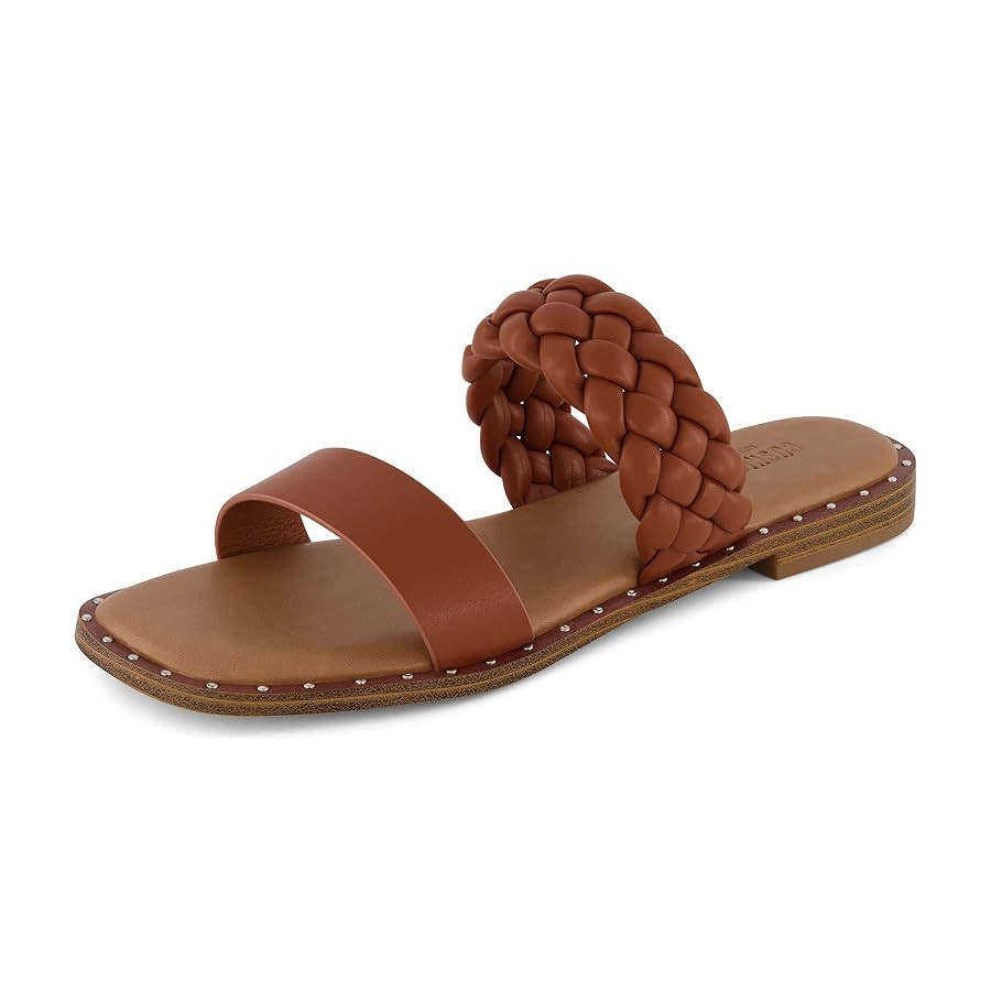 CUSHIONAIRE Varro Two Strap Flat Braided Sandals for Women 2025- Slip-On Dressy Womens Sandals wi... | Amazon (US)