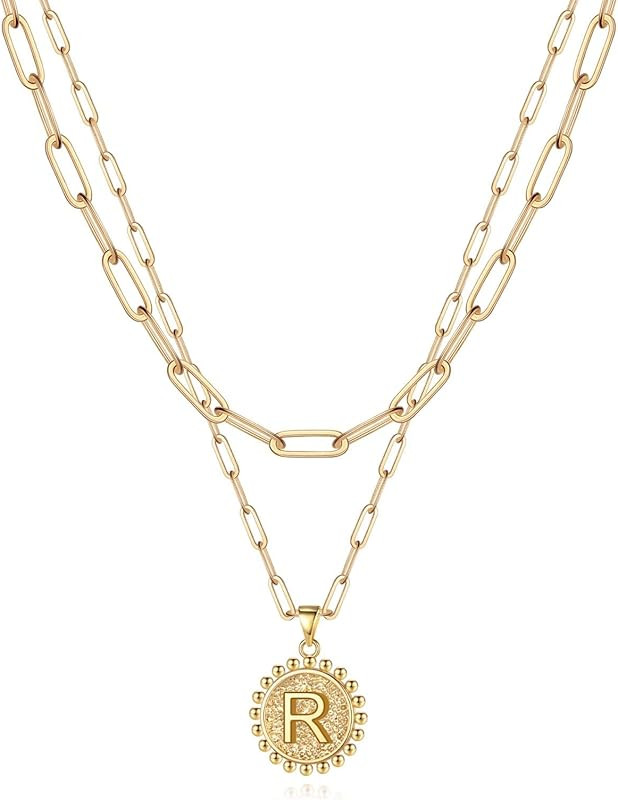 Yoosteel Gold Initial Necklaces for Women Girls, 14K Gold Plated Dainty Layering Paperclip Link C... | Amazon (US)