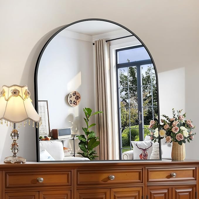 CIRCUMI Arched Wall Mirror, 36"x40" Black Arched Mirror with Tempered Glass, Metal Frame, Large S... | Amazon (US)