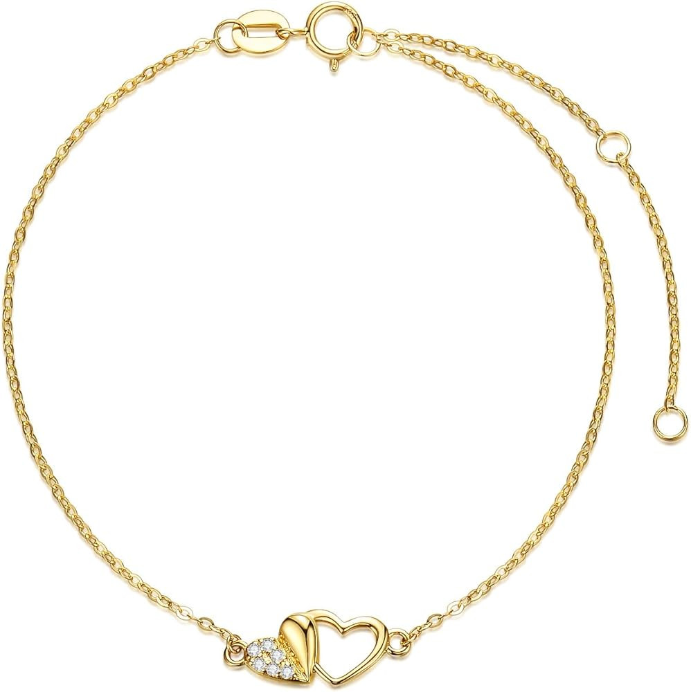 14K Real Gold Heart Bracelets for Women Mothers Day Gifts for Mom Inifnity Bracelet Love Jewelry ... | Amazon (US)
