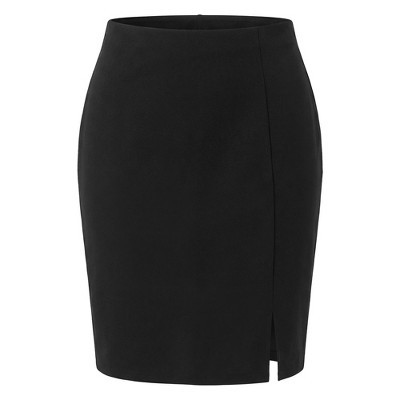 Women's Plus Size Side Slit Back Zipper High Waist Stretchy Business Midi Pencil Skirt - Agnes Orinda 1X Black | Target