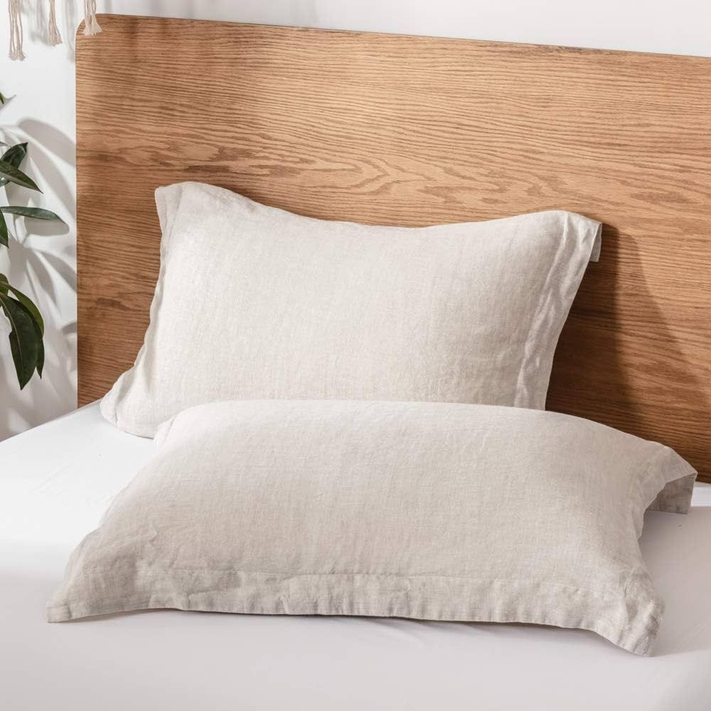 King Linens 100% French Linen Pillow Shams Basic Style - Pack of 2 - Washed Solid Color Natural F... | Amazon (US)