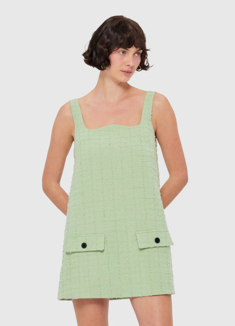 Kira Tweed Mini Dress - Caledon Green | LEO LIN