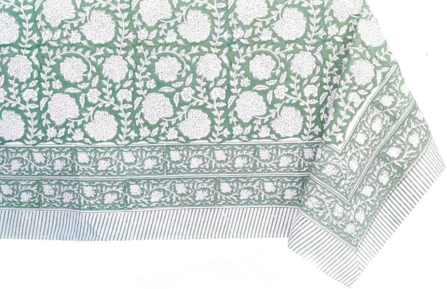 ATOSII Shalimar Green 100% Cotton Rectangle Fall Tablecloth, Handblock Floral Table Cloth Linen f... | Amazon (US)