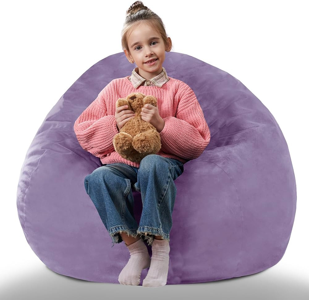 2.5FT Portable Bean Bag Chair(Purple),Small Bean Bags with Washable Comfy Dutch Velvet Cover, Reb... | Amazon (US)