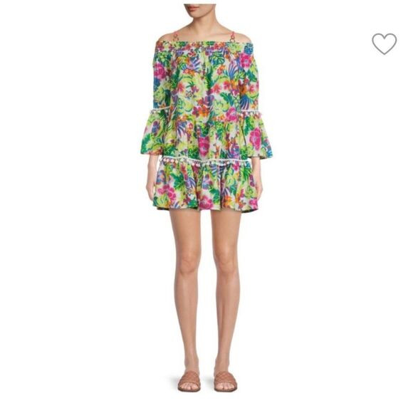 TRUE DESTINATIONS 100% Cotton Floral Fare Sleeves Off Shoulder Dress | Poshmark