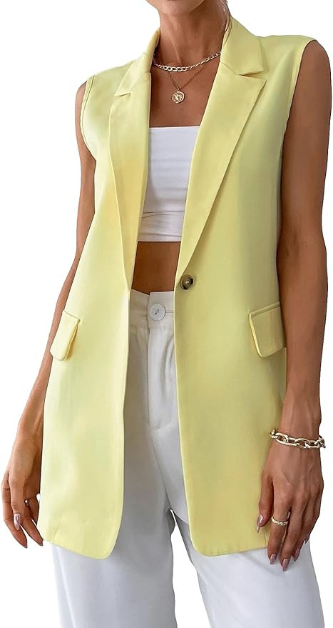 Floerns Women's Sleeveless Lapel Collar Neck Single Breast Vest Blazer Jacket | Amazon (US)