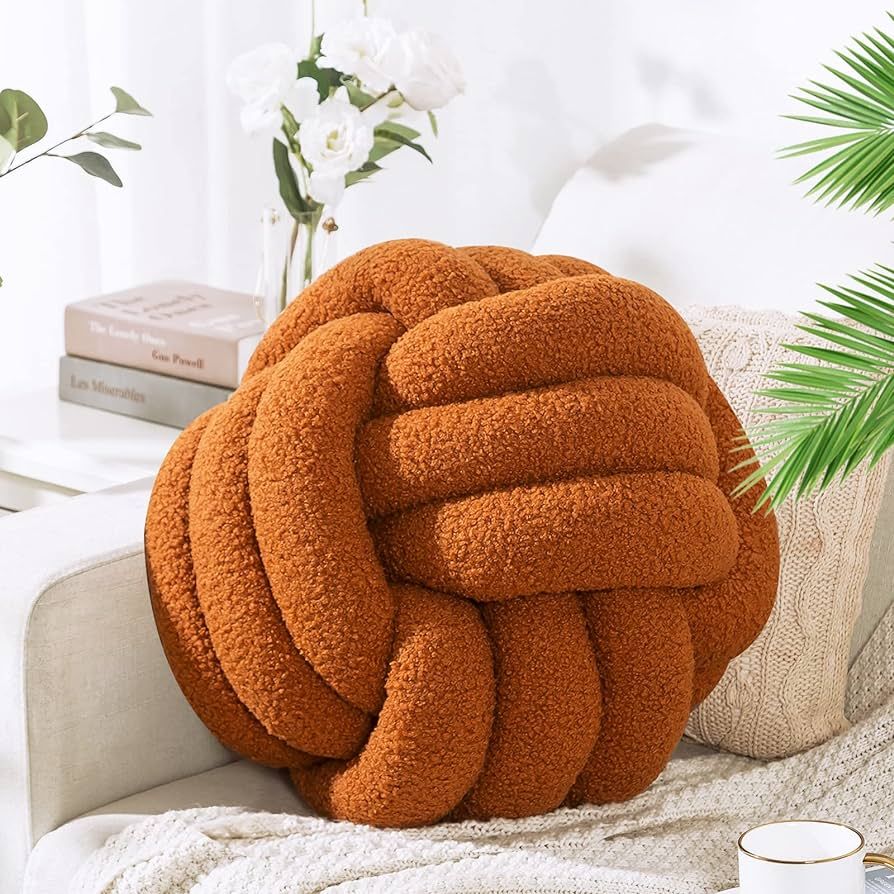KUCCO Knot Pillow Ball 9.8inch Round Caramel Throw Pillow Soft Home Decorative Pillow Boucle Circ... | Amazon (US)