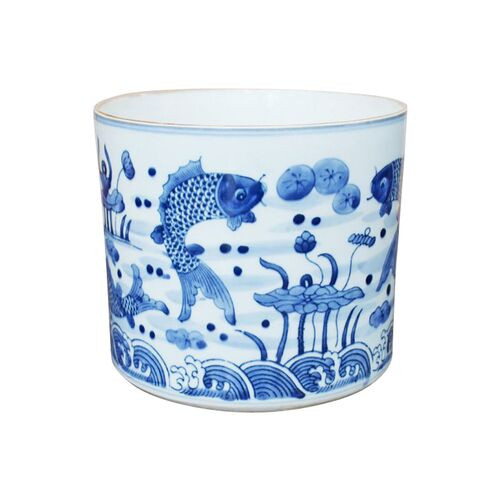 8" Feeding Fish Planter, Blue/White | One Kings Lane