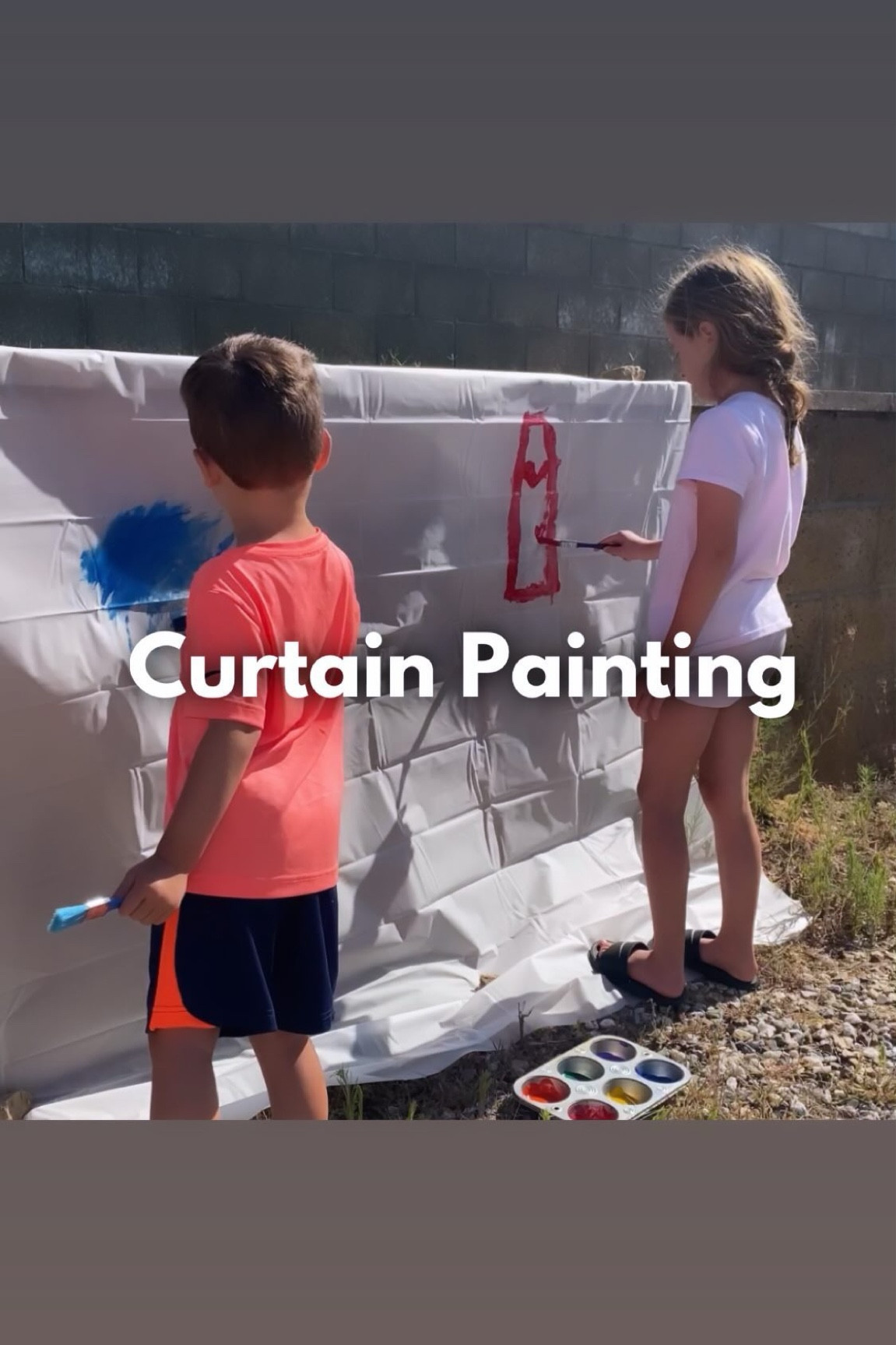 CURTAIN PAINTING 🎨🖌️🎉

If you’re looking for an easy set up activity that you can do over and over again this is it! 🙌

All you need is a cheap shower curtain and some paint! (I put our paint in a muffin tin!)

After your kids are done just wash the curtain, let it dry, and you can fold it up and save it for your next artistic activity! 👍🎉🙌

Follow @wingitwithwhit for more fun activities for kids! 

Art activity, outdoor activity, outdoor play, arts and  crafts, art activity for kids, DIY activities, activities for kids at home, at home activities, painting, toddler art, summer activities