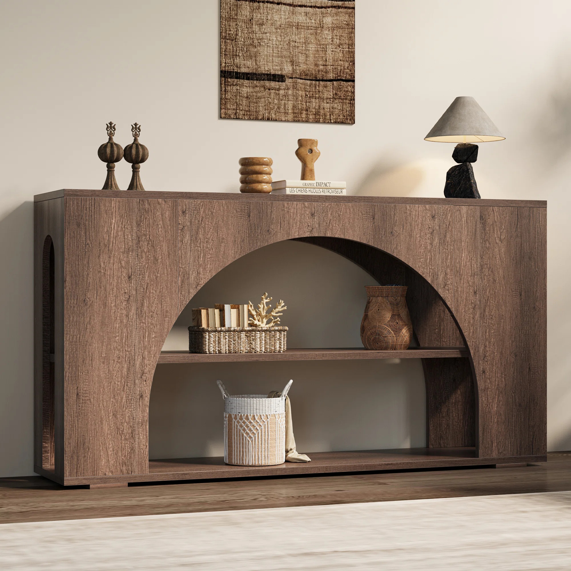 55" Farmhouse Console Table with 3-Tier Storage, Wooden Entryway Sofa Table for Hallway, Living R... | Wayfair North America