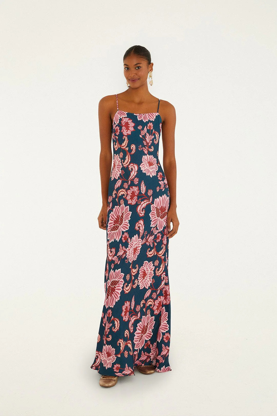 Dark Blue Flower Delicacy Slip Lenzing™ Maxi Dress | FarmRio (US)