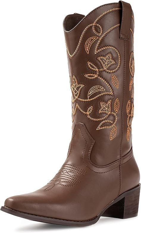 IUV Cowboy Boots For Women Pointy Toe Women's Western Boots Cowgirl Boots Mid Calf Boots | Amazon (US)
