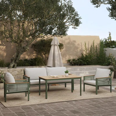 4-Piece Outdoor Aluminum with Plastic Wood Patio Set with Cushions | Wayfair North America
