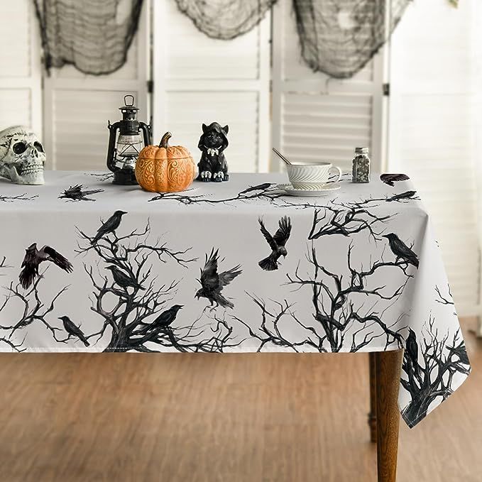 Horaldaily Halloween Tablecloth 60x120 Inch Rectangular, Crow Tree Washable Table Cover for Party... | Amazon (US)