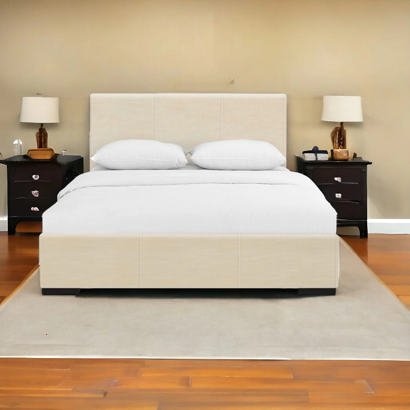 Beige Upholstered Twin Platform Bed | Shop Simon