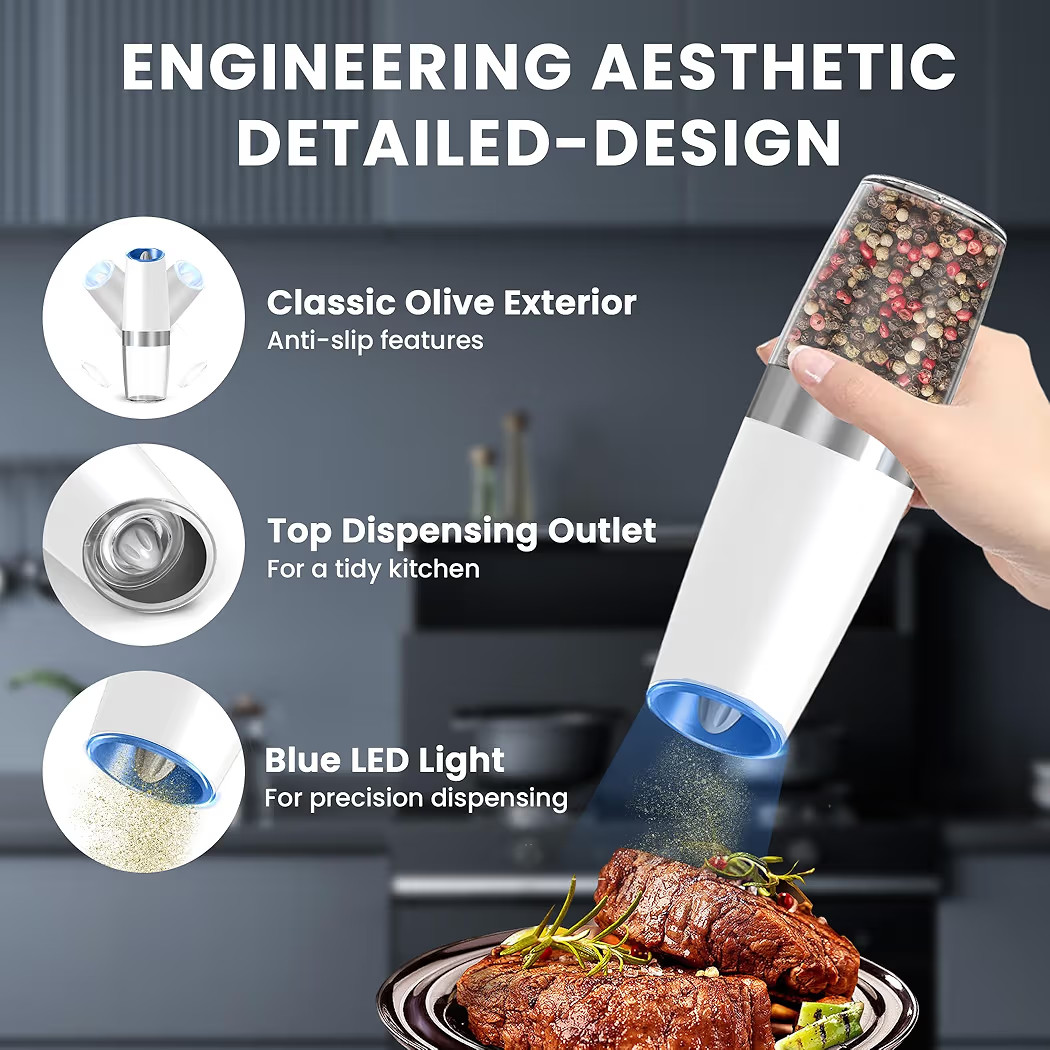 Gravity Electric Salt and Pepper Grinder set of 2, Automatic Salt And Pepper Grinder Set, Adjusta... | Amazon (US)