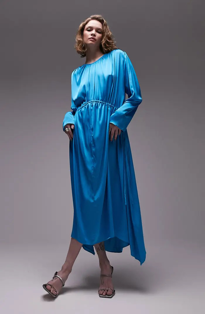 Topshop Ruched Oversize Long Sleeve Satin Maxi Dress | Nordstromrack | Nordstrom Rack