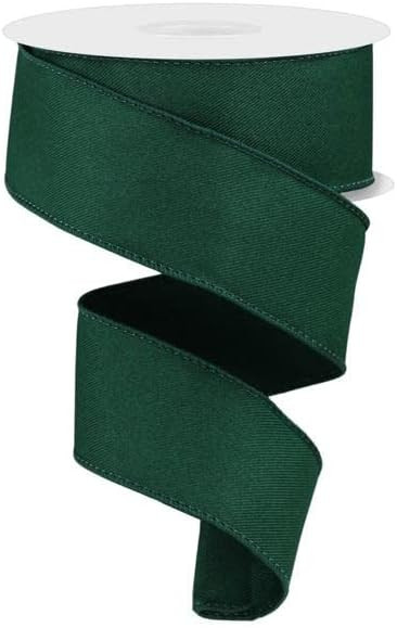 Solid Diagonal Weave Wired Edge Ribbon, 10 Yards (1.5 Inch, Hunter Green) | Amazon (US)