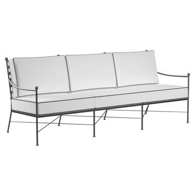 Sunset West Provence Cream Cushion Black Welt Metal Outdoor Sofa | Kathy Kuo Home