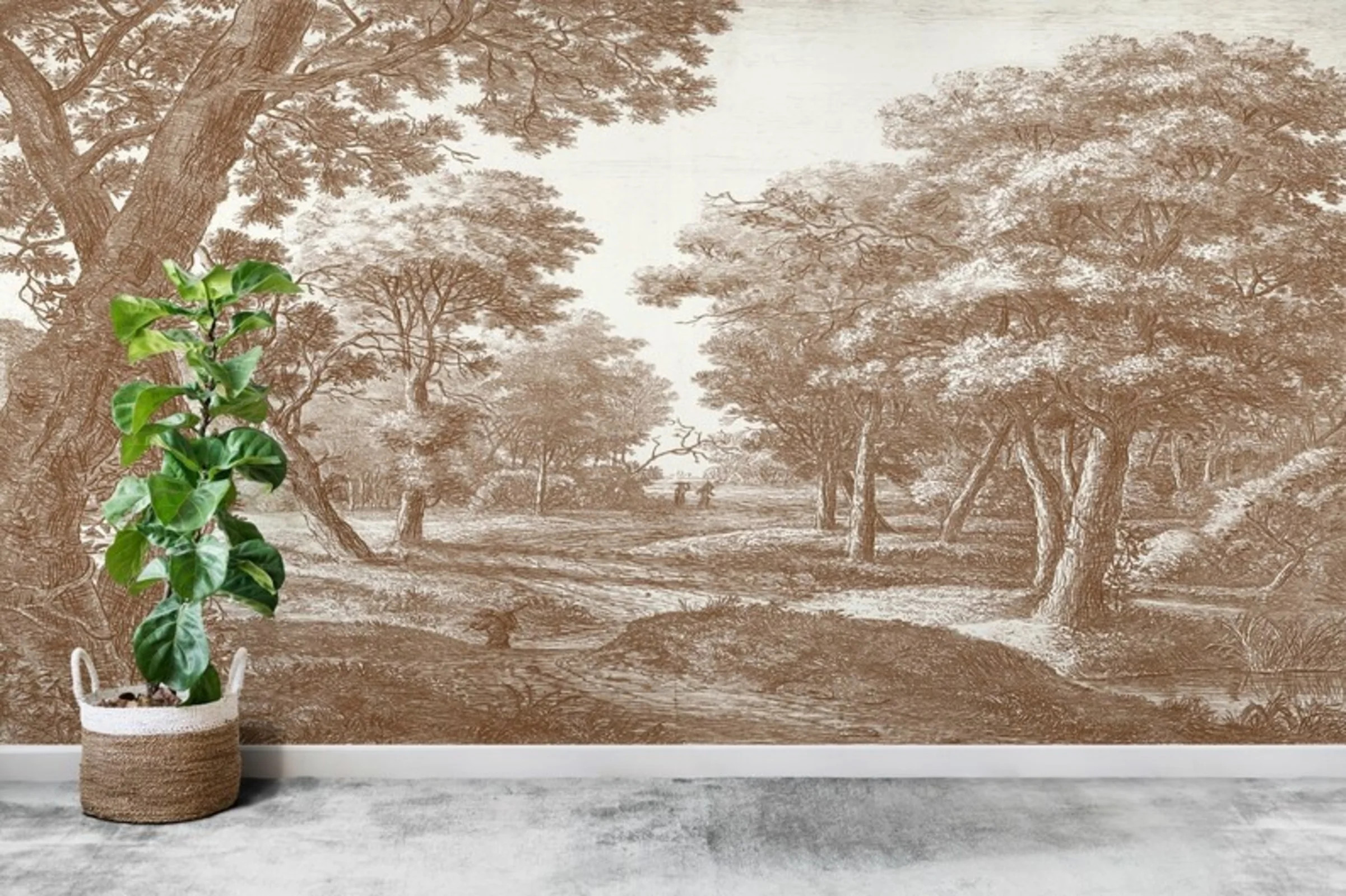 Golden Sepia Forest Path Tree Canopy Wall Mural for Home Decor | Wayfair North America