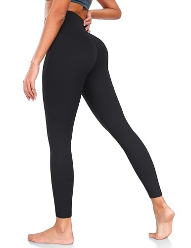 YUNOGA Women's High Waisted Leggings 25“ Inseam - Tummy Control Workout Leggings with Inner Pocket Buttery Soft Activewear Yoga Pants (L, Black) | Amazon (US)