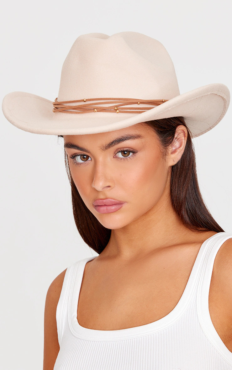 Cream Beaded Trim Cowboy Hat | Pretty Little Thing (Australia & New Zealand)