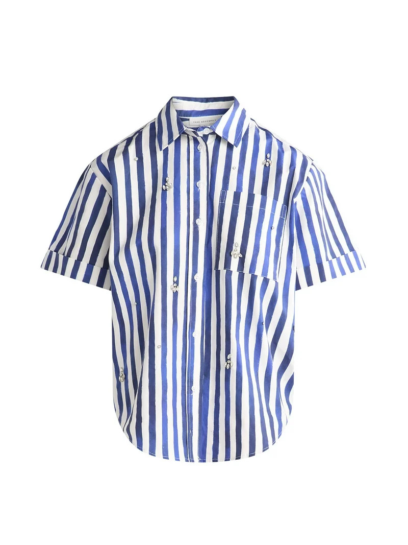 Free Assembly Women's Embellished Cotton Button Up Shirt, Sizes XS-XXL | Walmart (US)