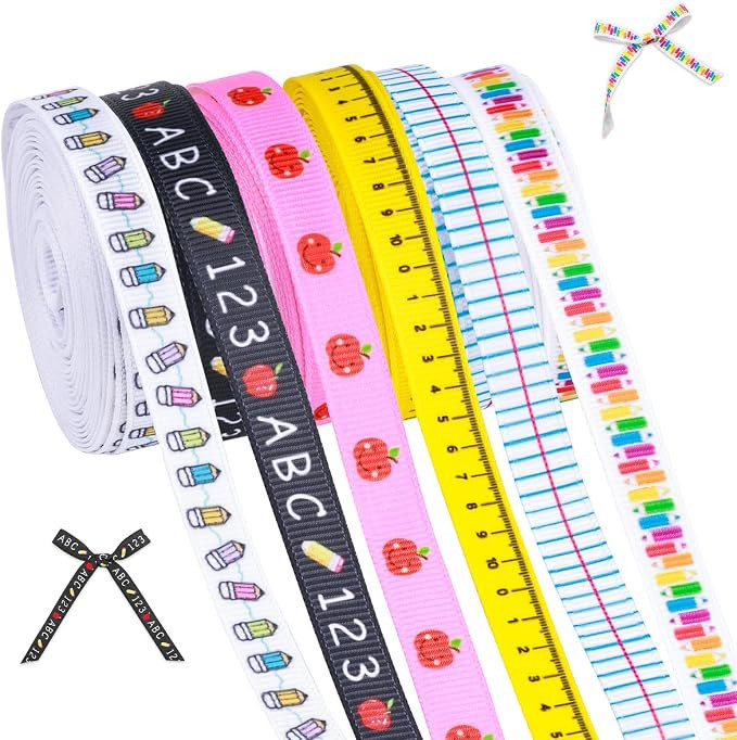 30 Yards 3/8" Back to School Ribbons for Crafts, Teacher Ribbon for Gifts | Apple Pencil Grosgrai... | Amazon (US)
