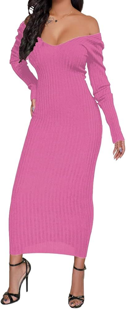SheKiss Womens Off Shoulder Plus Size Work Business Sweater Dresses Long Sleeves Bodycon Cardigan... | Amazon (US)