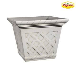 17 in. Frenchboro Antique Large Beige Resin Square Planter (17 in. L x 17 in. W x 13.2 in. H) | The Home Depot