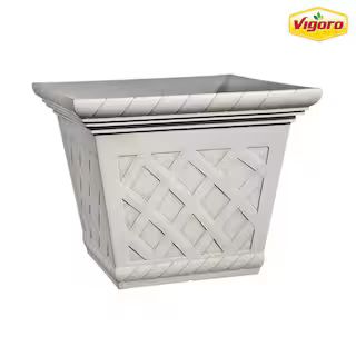 Vigoro 17 in. Frenchboro Antique Large Beige Resin Square Planter (17 in. L x 17 in. W x 13.2 in.... | The Home Depot